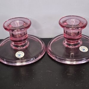 Vintage Dalzell-Viking Pink Glass Candlestick Holders
